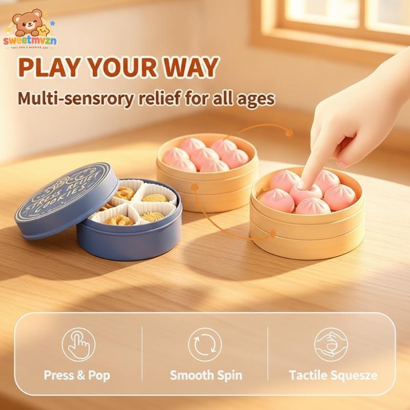 sweetmvzn Cute Food Shaped Fidget Clier Cozido Pão Biscoito Keycap Look Alívio Do Estresse Para Adolescentes Uso Diário