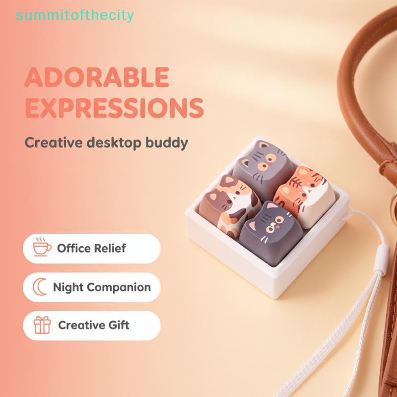 Prosperityussum Cute Cat Keycap Fidget Clier 4 Teclas Para Alívio Do Estresse Pingente De Teclado Portátil Matar O Tédio