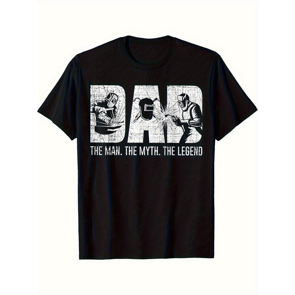 Camiseta Masculina Welding Dad The Man Myth Legend Graphic Cotton Casual Workwear Confortável Divertida Estilosa Verão