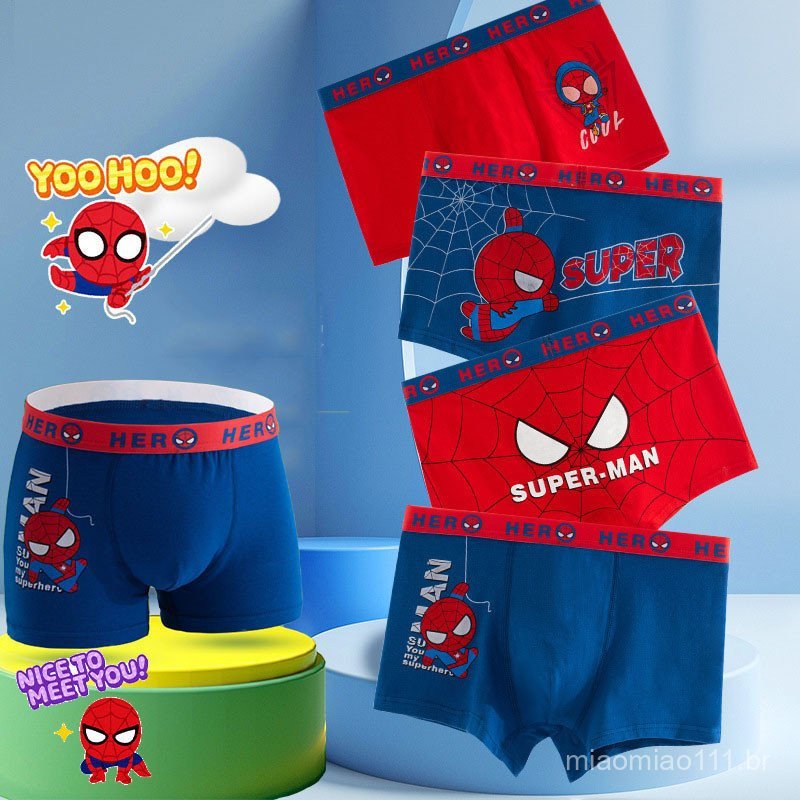 REYNO 4 Pcs/set Boys Underwear Cotton Spiderman Superhero Underpants for Kids Boy Breathable