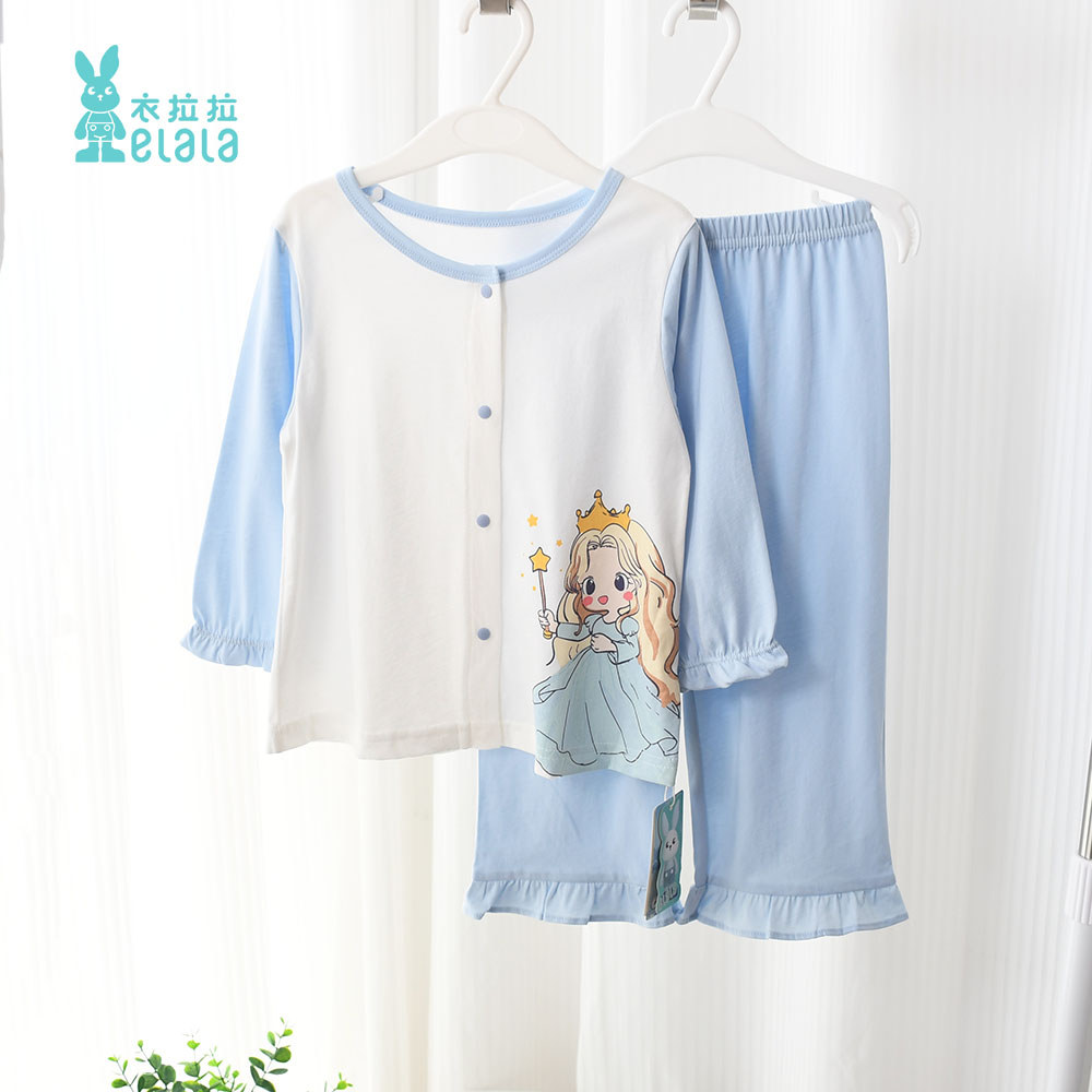 Glacier Cotton ~ Yilalacier Conjunto de pijamas para meninas de verão, algodão puro, leve, cardigã, ar condicionado, man