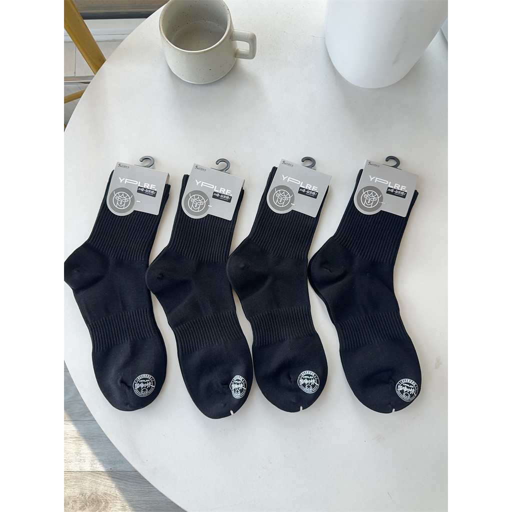Deer Man Authentic Ladies Pure Cotton Socks Preto Mid-Tube All-Match Meias Soltas Costura Desossada