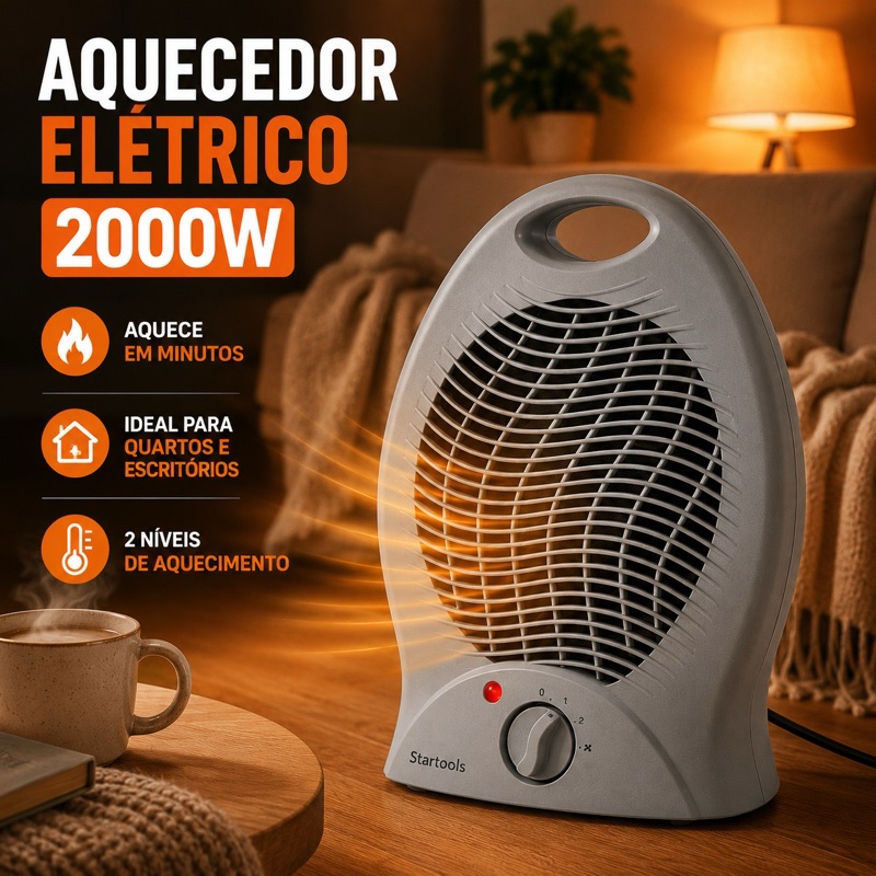 Aquecedor Elétrico 2000W 220V Portátil Aquece Rápido 2 Níveis Quarto Escritório Startools