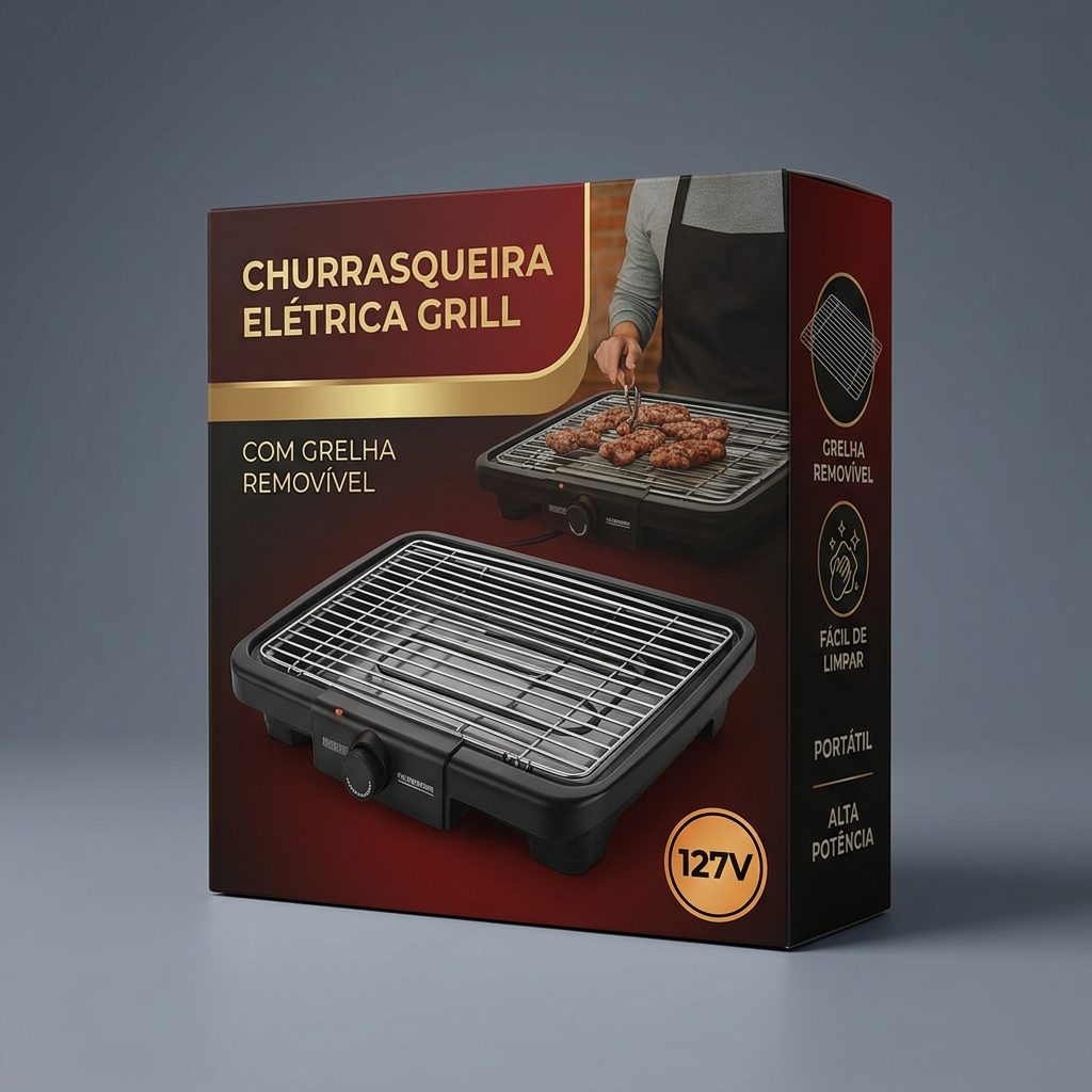Churrasqueira Elétrica Grill Grelha Removível 127V 2000W Preta STARTOOLS