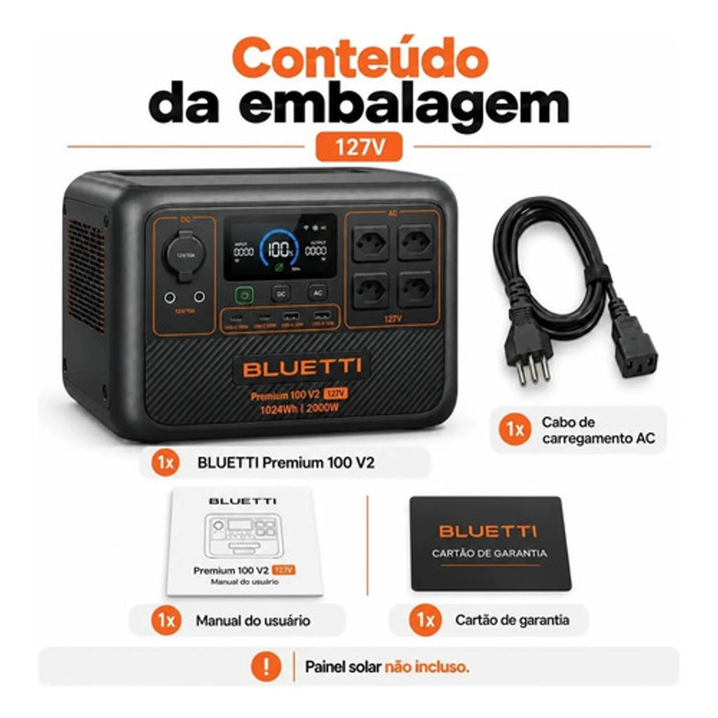 BLUETTI Gerador De Energia Solar Premium 100v2 2000w 127v