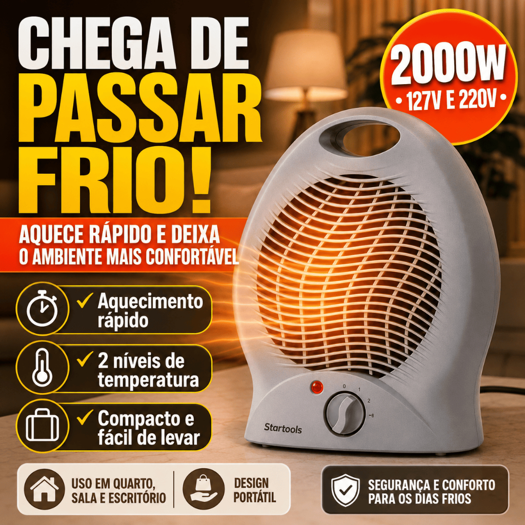 Aquecedor Eletrico Portatil 2000W 220V e 127V Climatizador Ambiente Cinza
