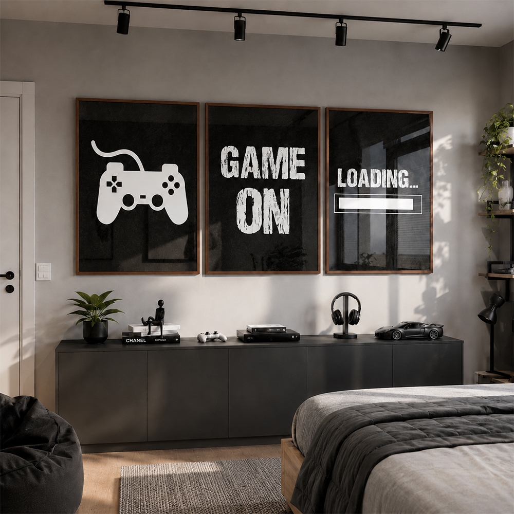 Quadro Decorativo Jornada Gamer: Do Carregamento à Ação com Moldura Sala Quarto Escritorio