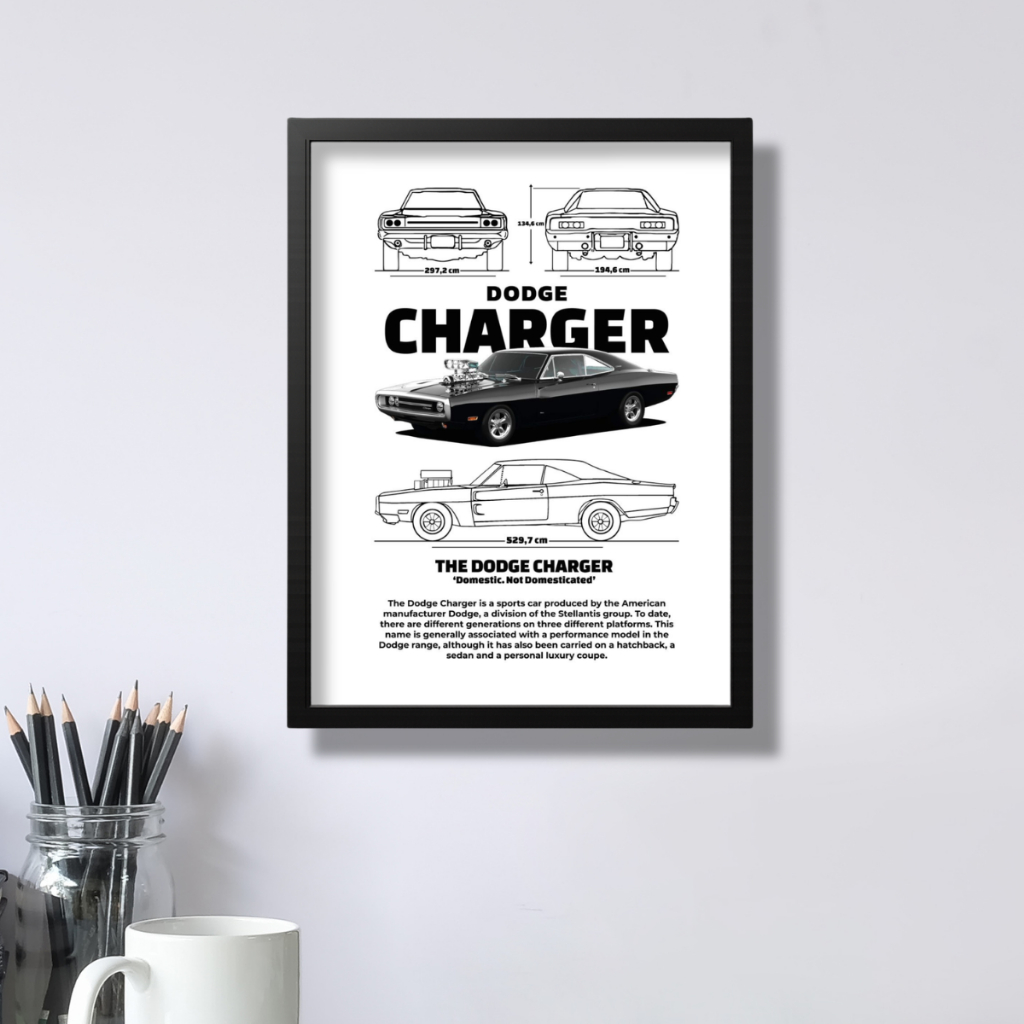 Quadro Dodge Charger Quadro Decorativo em Mdf Carros Esportivos Impressão em HD