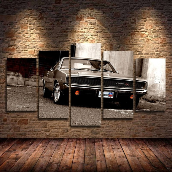 Quadros Decorativo Mosaico 5 peças Sala Quarto Mdf Alta Resolução Full HD Carro Charger