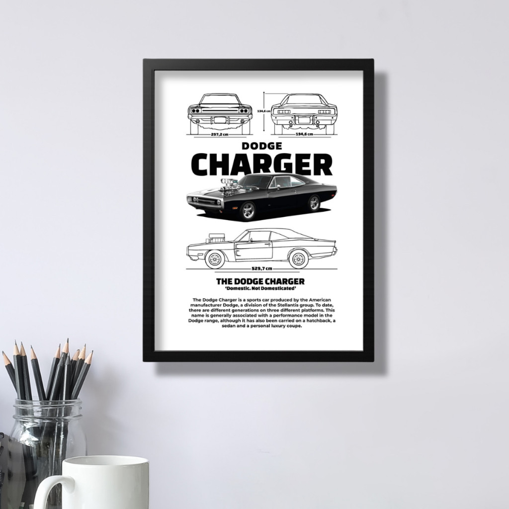 Quadro Dodge Charger Quadro Decorativo em Mdf Carros Esportivos Impressão em HD