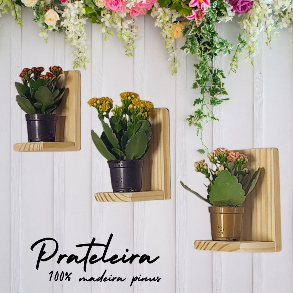 Kit  Mini Prateleiras - Suporte de Madeira Pinus para decoração