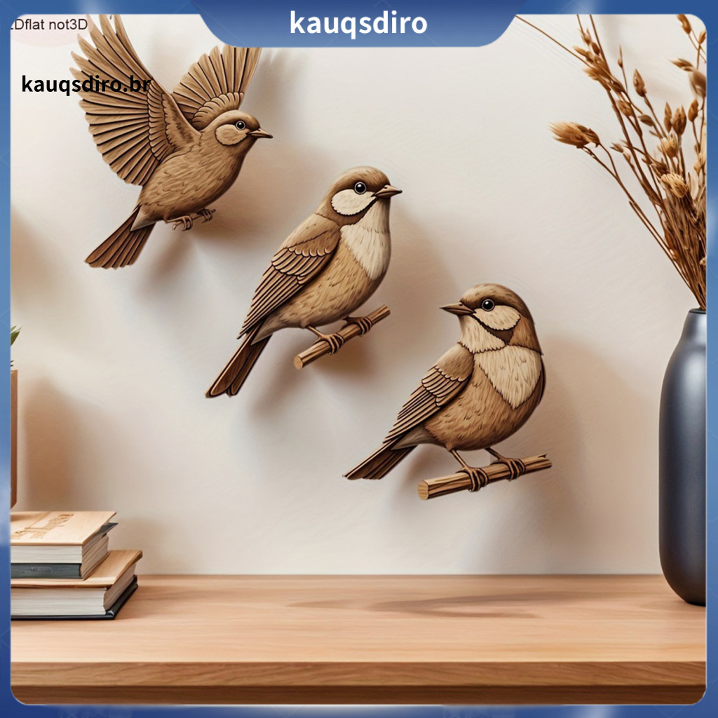 Simple Design Wall Decor Easy Install 3 Pcs Wooden Sparrow Art Rustic 2d Flying Birds Hanging for Room Bedroom Nursery K