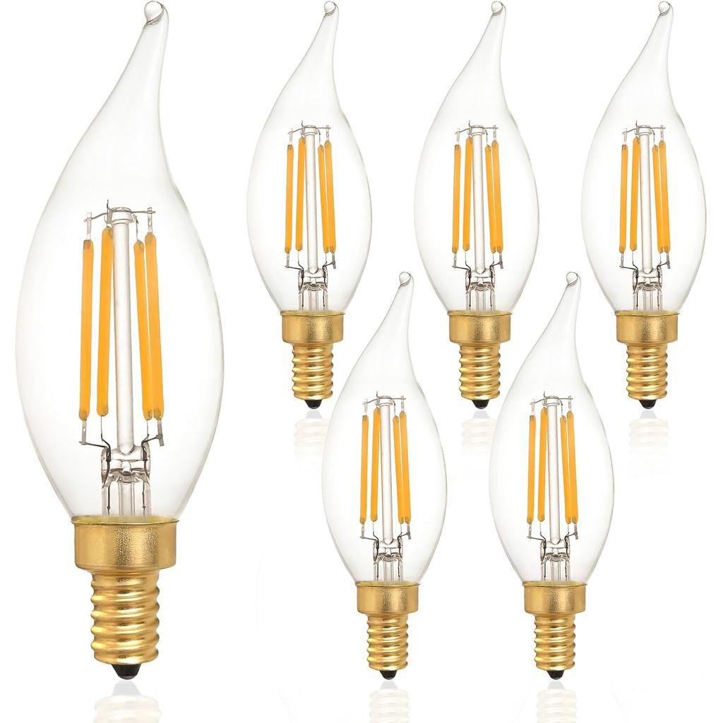 Lâmpadas LED CA11/C35 para Lustre, Base E12, Reguláveis, Equivalente a 40W (4W), Branco Suave 3000K, Efeito Chama - Paco