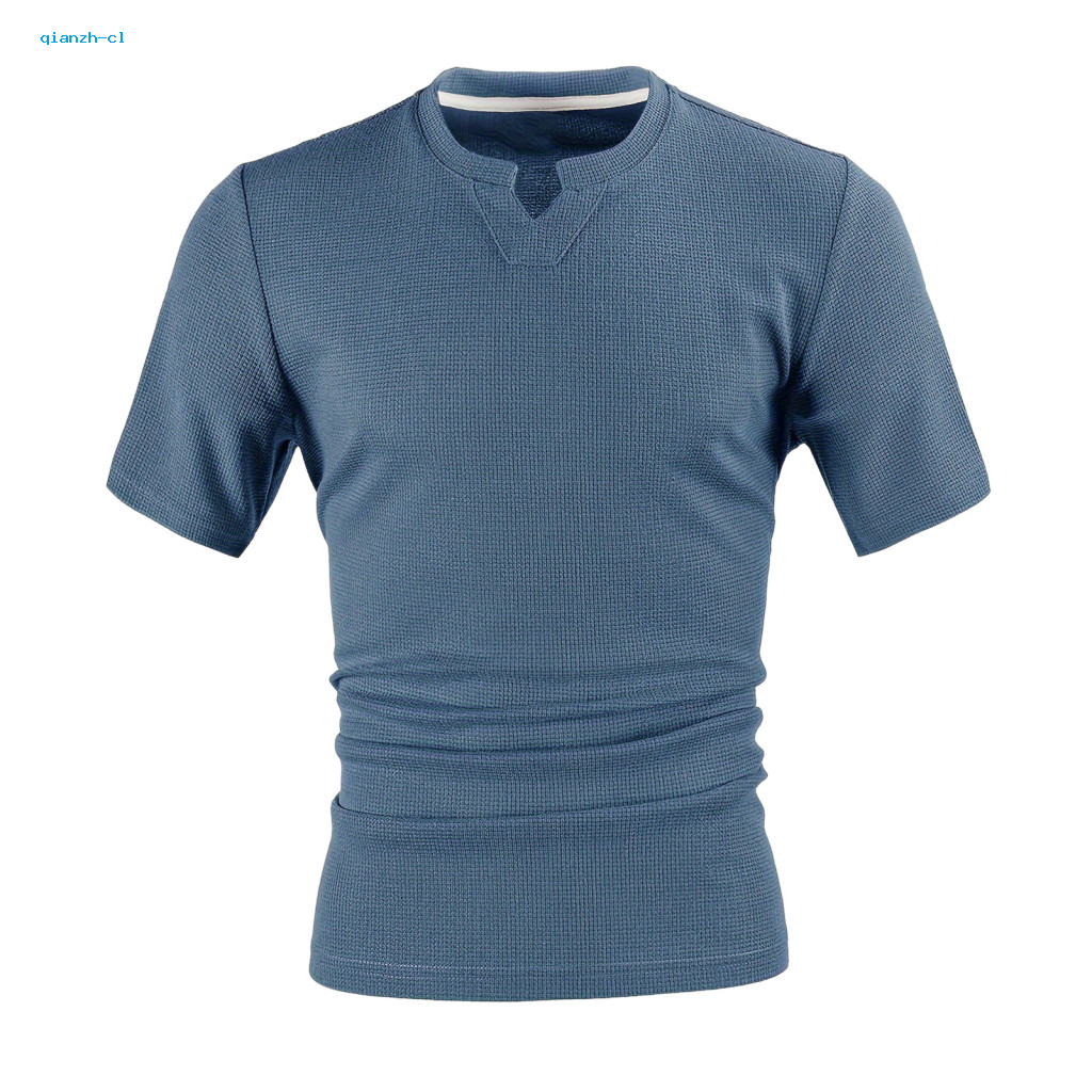 Men Tee Casual Shirt Men's V-neck T-shirt Short Sleeve Slim Fit Soft Breathable Summer Solid Color Daily Wear Top for Co