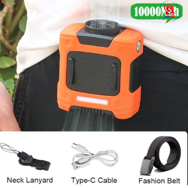 Ventilador 2 em 1 USB e Power Bank 10000mAh – Cintura ou Pescoço, Potente e Conveniente