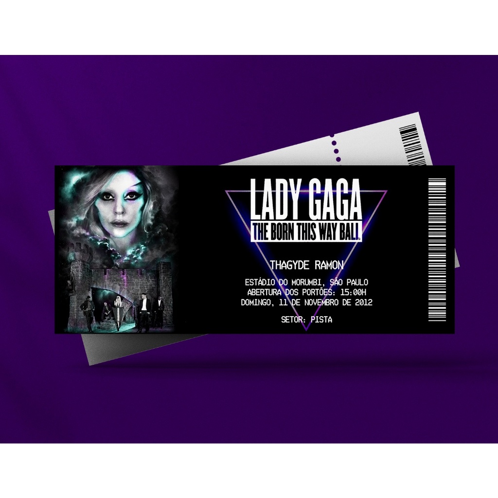 Ingresso Holográfico Personalizado Lady Gaga - The Born This Way Ball
