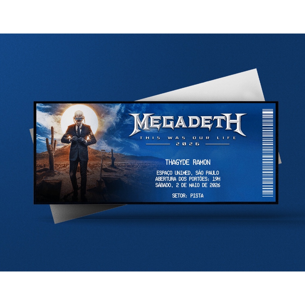 Ingresso Holográfico Personalizado Megadeth - This Was Our Life Tour 2026