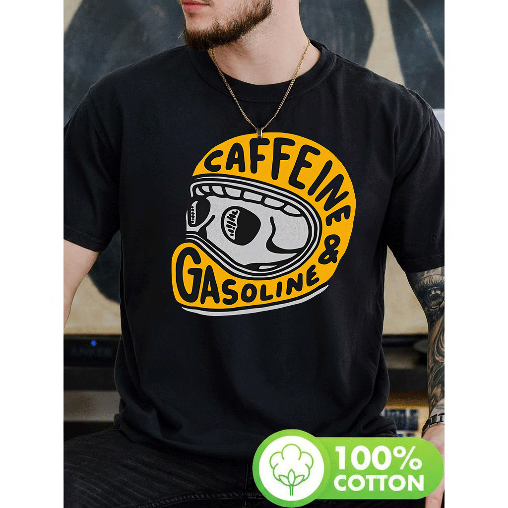 Camiseta Masculina Estampa Caffeine Gasoline Moderna Atemporal Estilosa Tendência Confortáveis
