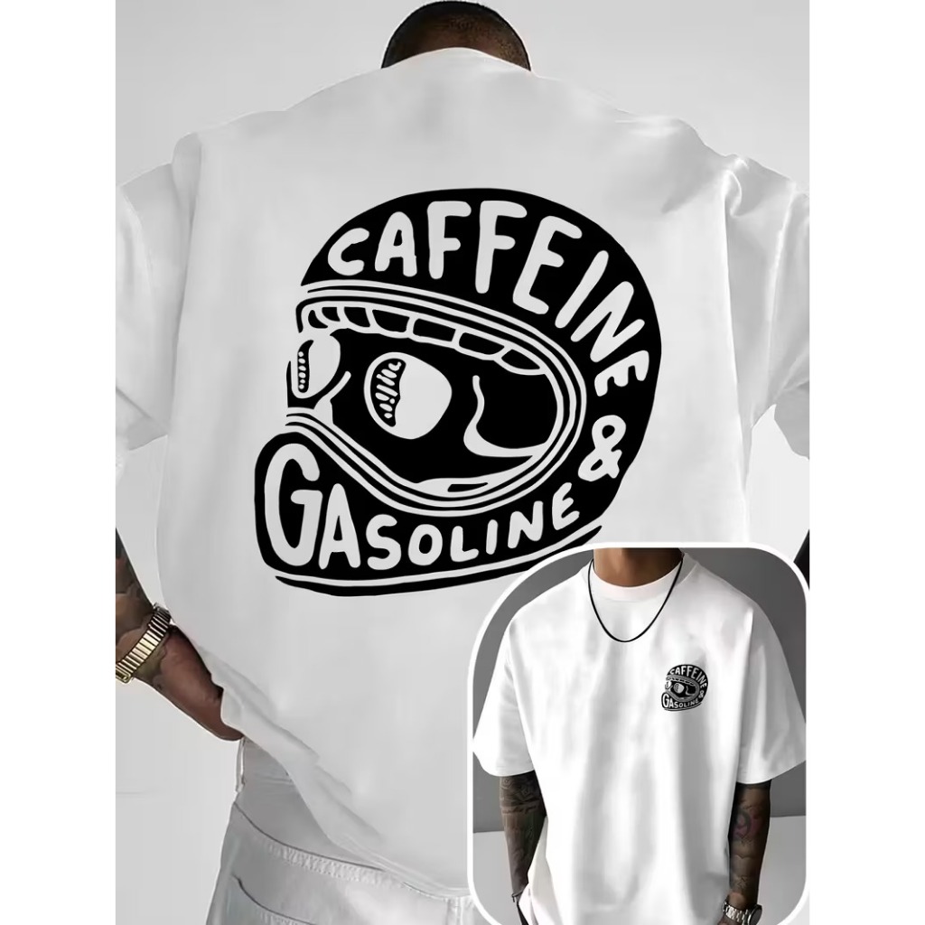 Camiseta Algodão Adulto Infantil Plus Size Capacete Cafeine e Gasoline Moto Streetwear Moda Premium