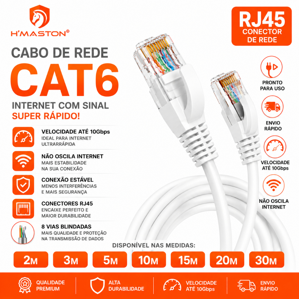 Cabo De Rede Internet Blindado LAN CFTV RJ45 CAT6 Ethernet Alta Velocidade Pc Notebook VideoGame