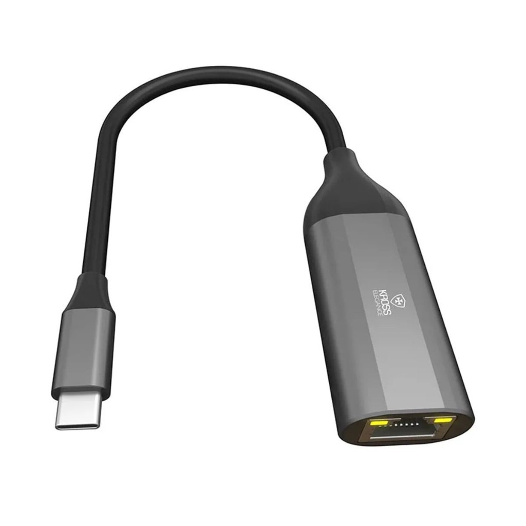 Adaptador de Rede Kross KE-UC0111 USB-C para RJ45 Ethernet Gigabit 1000Mbps para Notebook Nota Fiscal