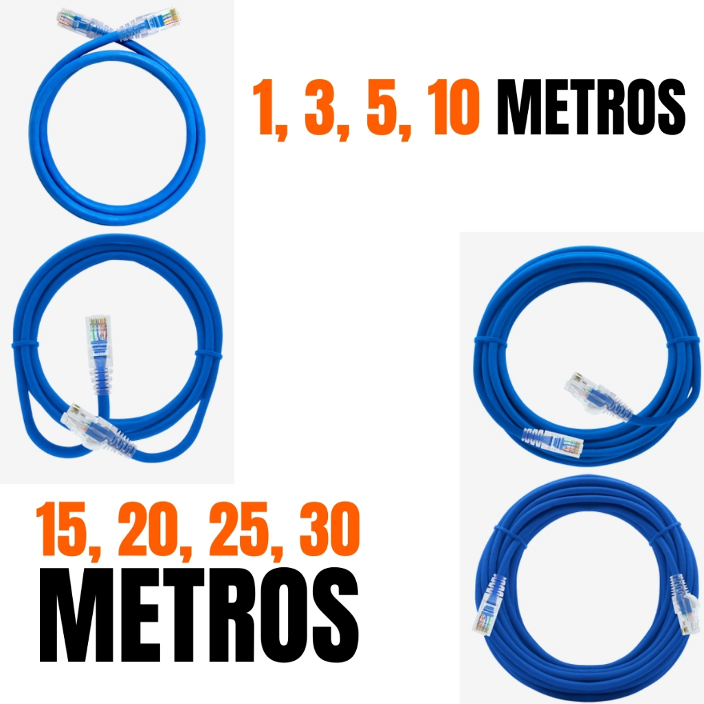 Cabo De Rede Azul RJ45 CAT5e Pc Notebook Roteador Smart Tv Video Game 1/3/5/10/15/20/25/30 Metros