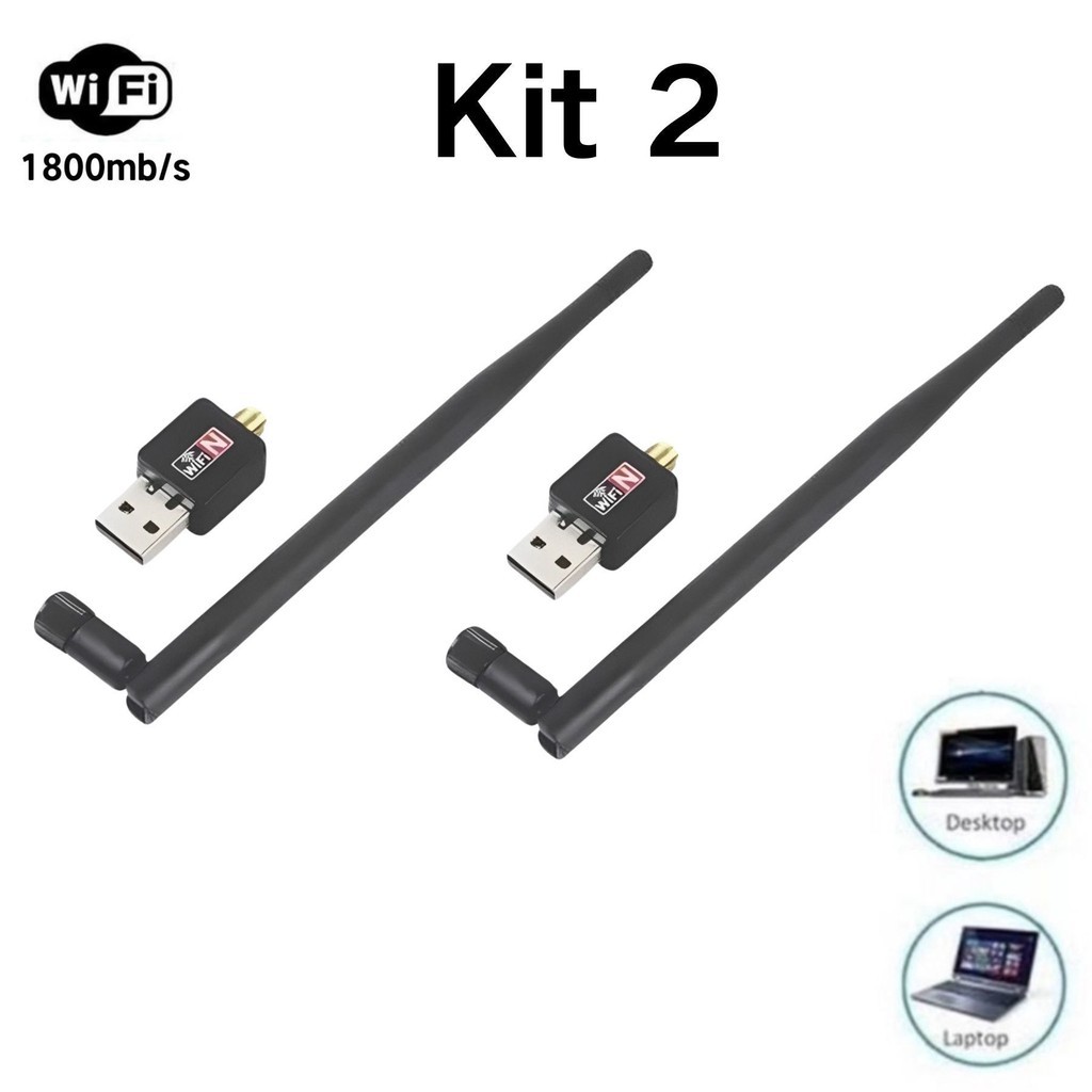 Kit 2 Antenas Wi-fi Adaptador Receptor 1800mb/s Usb Pc Notebook
