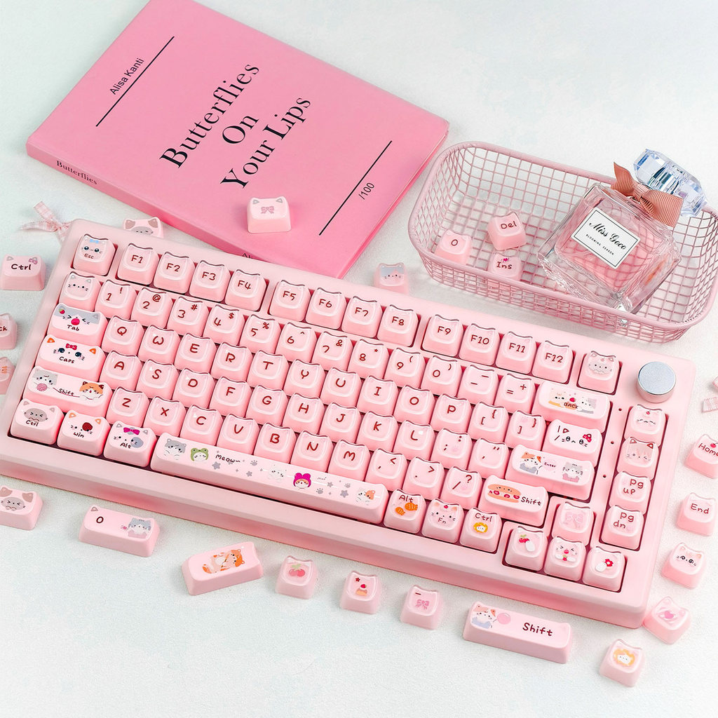 Maorbeng Jelly Meow Keycap MAO Profile 119 Teclas PBT PC Double Shot Aula F75 RK R75 Cute Pink Kitten Jello Keycaps Kawa