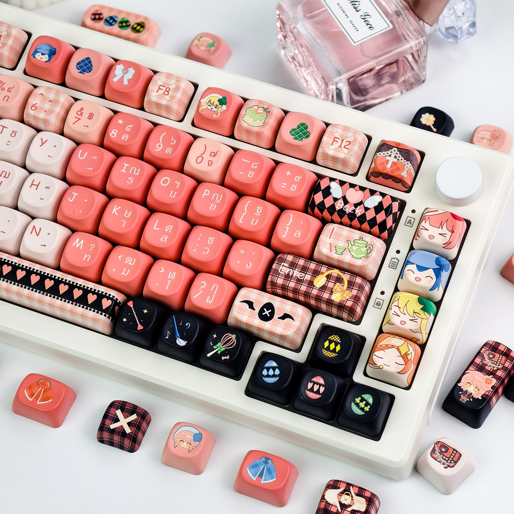 EN/TH/Zhuyinmaimooo Shugo Chara Thai Keycap MOA Perfil 120 Teclas PBT Sublimação De Tinta Aula F75 Galaxy 100 Cute Pink