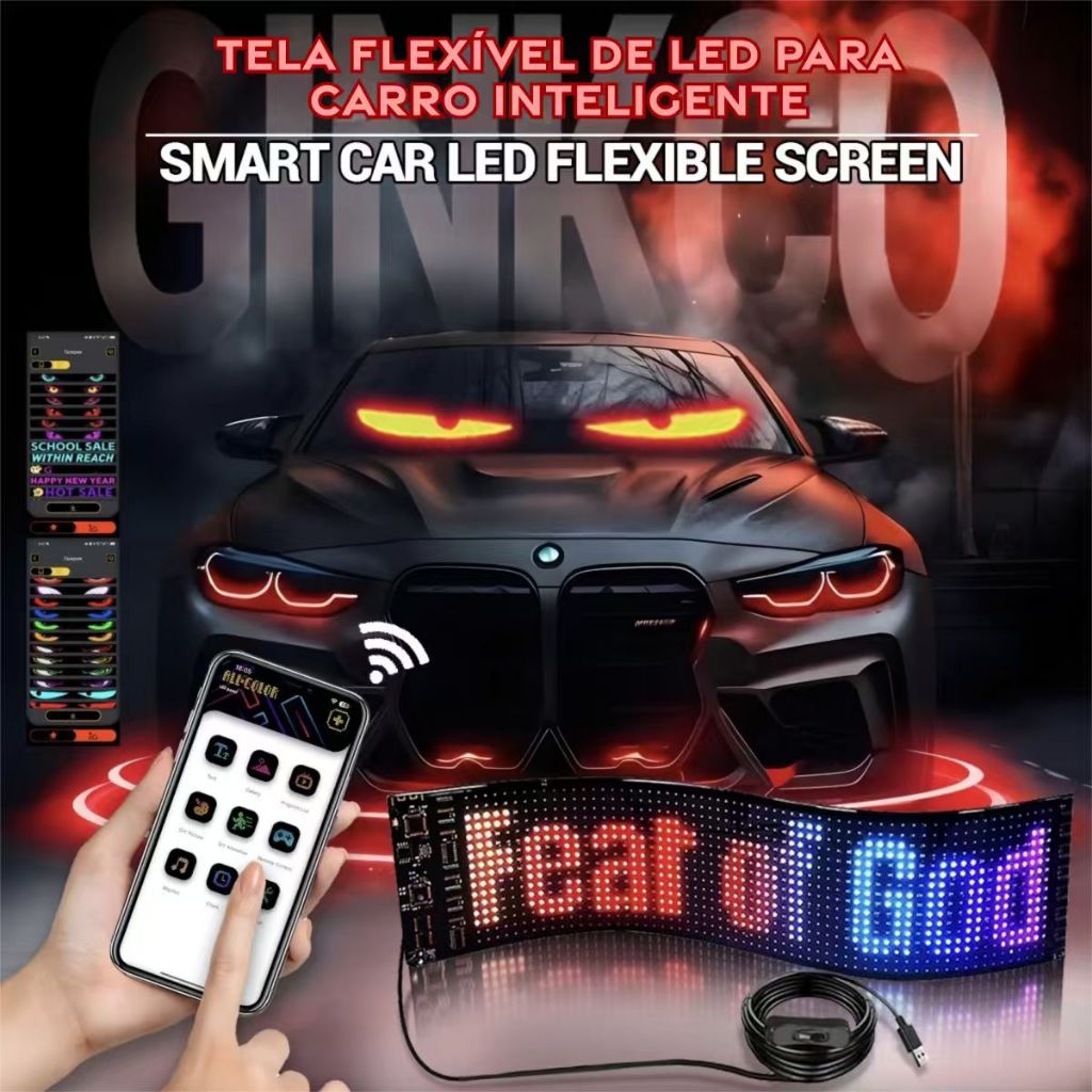 Devils Eye LED Tela De Luz Pára-Brisa De Carro USB Plug-in DIY Controle De Aplicativo Rolagem Flexível Exibição