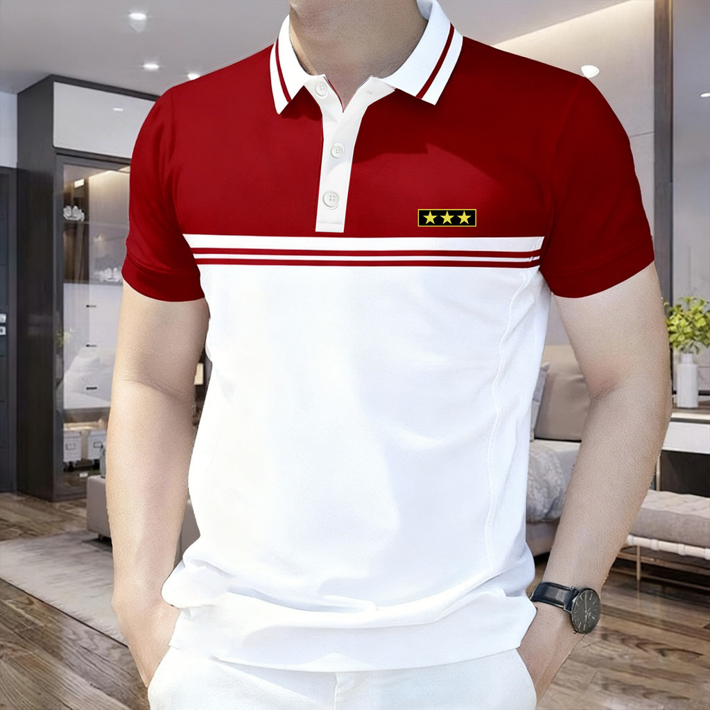 Camisa Polo Masculina De Manga Curta Color Block Design Daily Wear Fashion Top