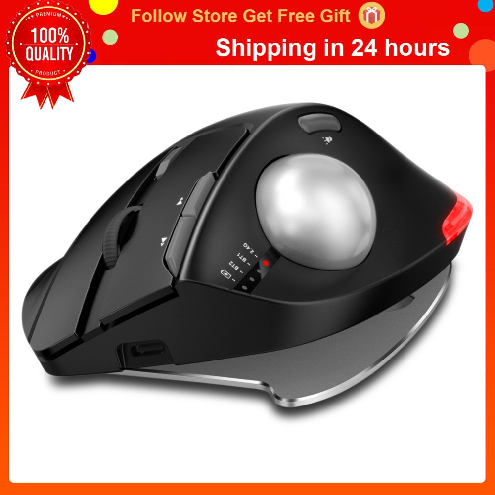 Swsww F-33 ​​Trackball Mouse Sem Fio Ergonômico com Iluminação RGB Computador Recarregável em Liga de Alumínio Base