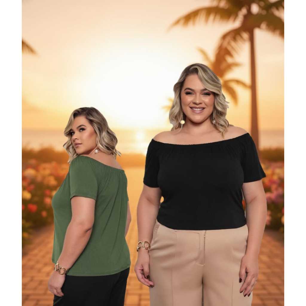 Kit 2 Blusa Ciganinha Manga Curta Plus Size Simples Casual Assimétrico