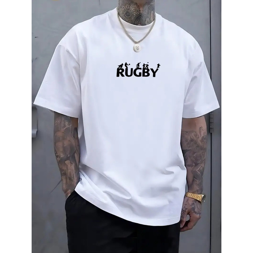 Camiseta Masculina Plus Size Rugby Algodão Simples Confortável Moderna Esportiva Verão Casual