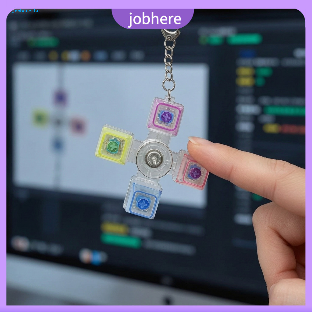 Portable Fingertip Spinner 4-keys Led Light-up Fidget Keyboard Toy with Keychain – Stress Relief Push Button Finger Cl