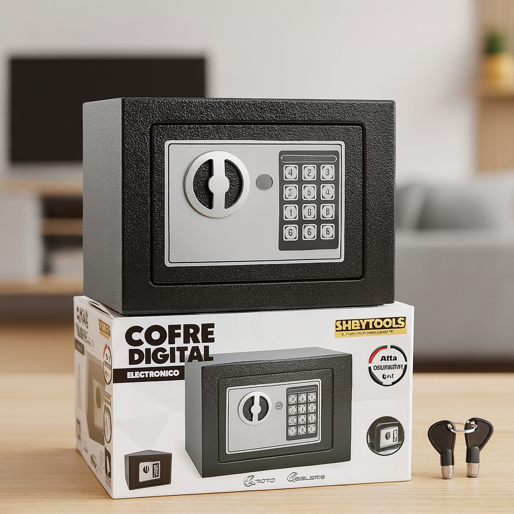Cofre Digital Eletrônico com Teclado Chave Reserva Segurança Aço Reforçado Senha Numérica Visor LED