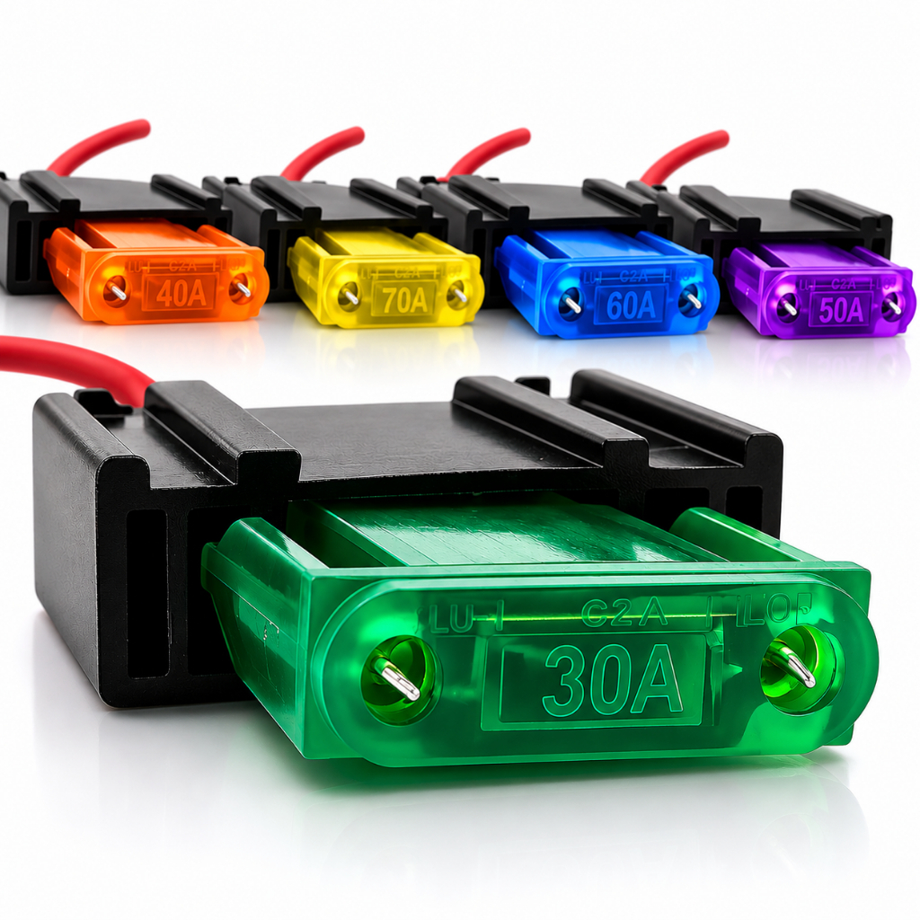 Porta Fusível Maxi Com Fusivel Lâmina Fio 4mm 30A 40A 50A 60A 70A Automotivo