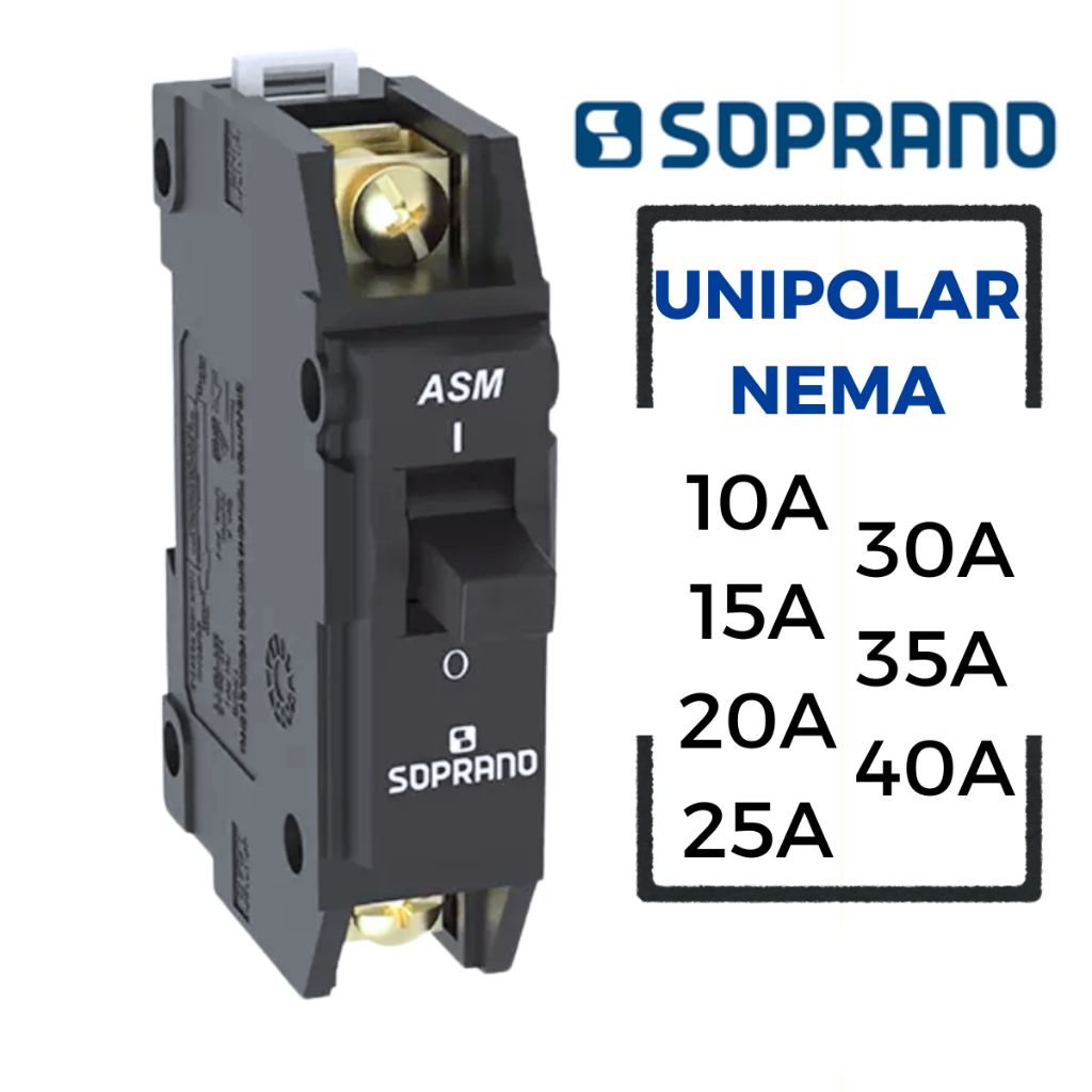 Disjuntor Nema Monopolar 10A 15A 20A 25A 30A 35A 40A Preto Alta Tensão Trifásica Até 380V Soprano