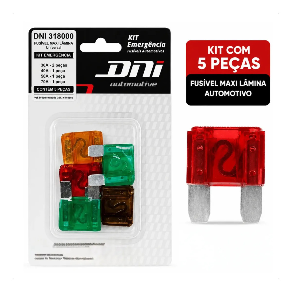 Kit 5 Fusivel Maxi Emergencia Universal Automotivo 30a 40a 50a 70a DNI