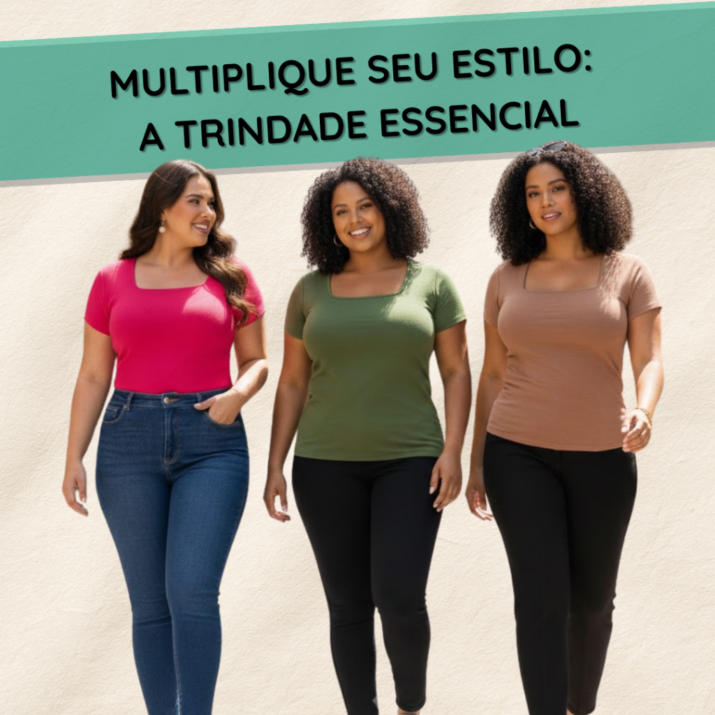 Kit 3 Blusas Feminina Gola Quadrada Plus Size Algodão Manga Curta Premium Conforto Verão Casual Top