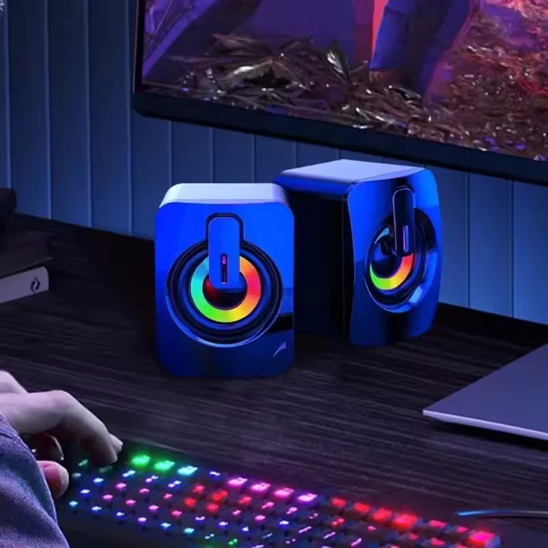 Alto-Falantes Para Computador Microfone Estéreo HiFi Áudio PC Falante USB Com Fio Caixa De Som Luz LED Computadores Desk