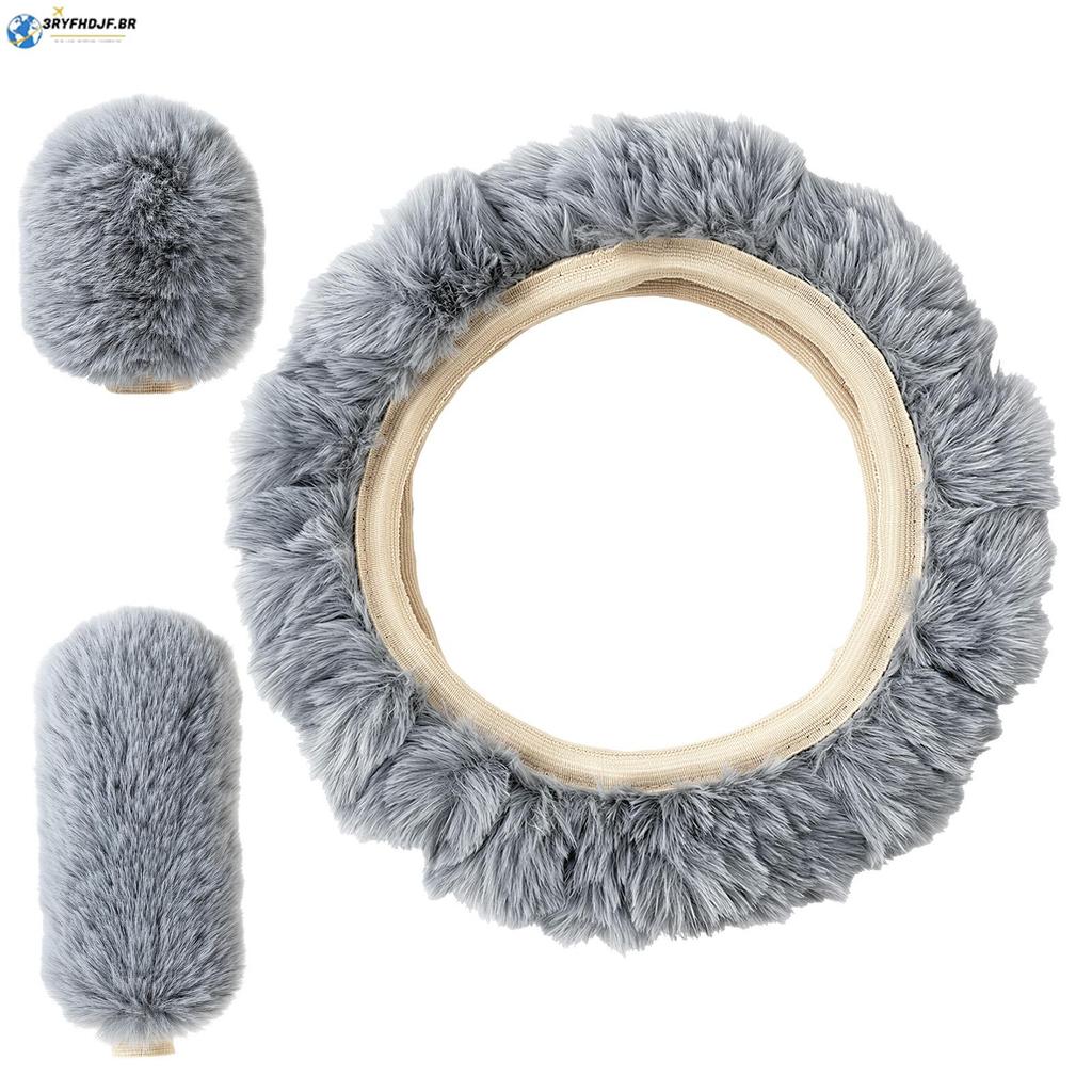 Kit De Capa Interior De Carro Peludo De 3 Peças Para Deslocamento Diário De Inverno SHOPSKC2196