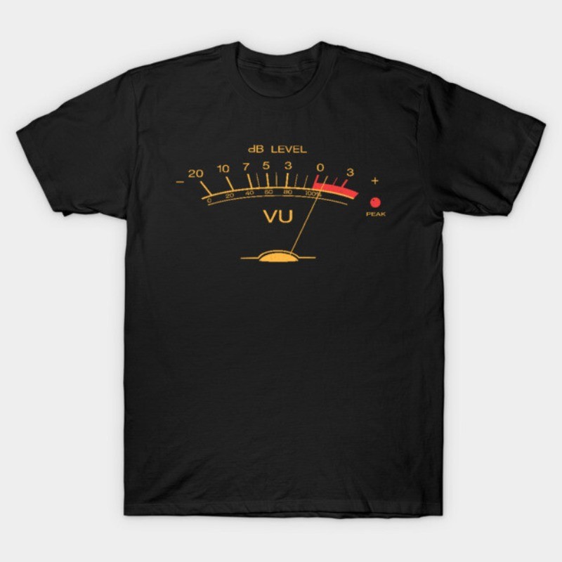 Camiseta Masculina Feminina Rock Volume VU Meter Vintage Audio Engineer Recording Studio Gear Head Musician Guitar