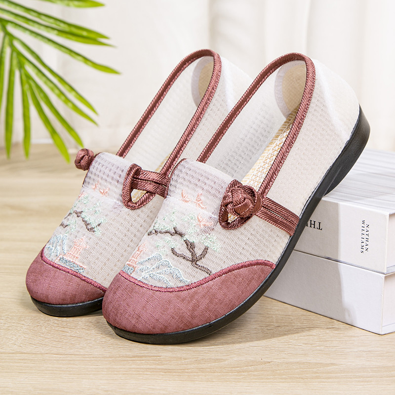 94FZYHM Novo Estilo Moda Nacional Trendy Sandálias Planas Malha Sapatos Bordados