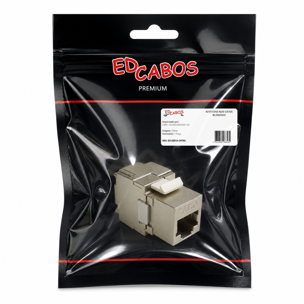 Conector Fêmea Keystone RJ45 CAT6A Blindado ED Cabos ED-2201A