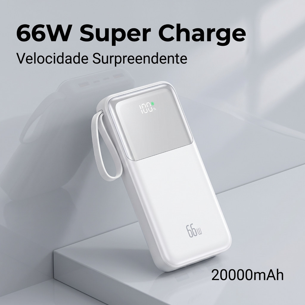 Carregador Power Bank 20000mah Portátil Display Digital 66W Carregamento Super rápido com 4 cabos