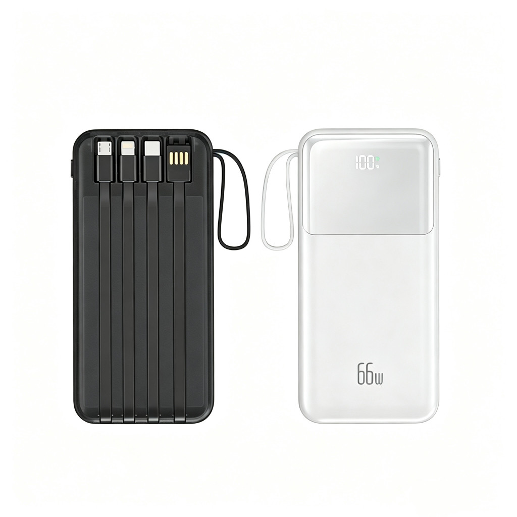 Carregador Power Bank 20000mah Portátil Display Digital 66W Carregamento Super rápido com 4 cabos