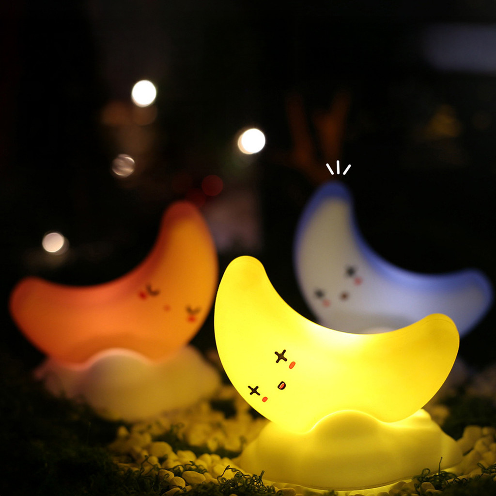seafeel Moon Star Night Light Para Crianças , Lâmpada LED De Brilho Macio De Silicone Quarto , Decoração Fofa De Lua Em