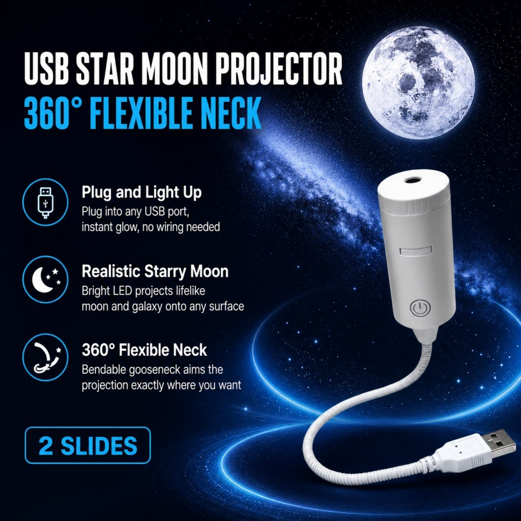 Projetor USB Starry Sky LED Moon Night Light Lâmpada De Atmosfera De Teto De Carro Ajustável De 360 Graus