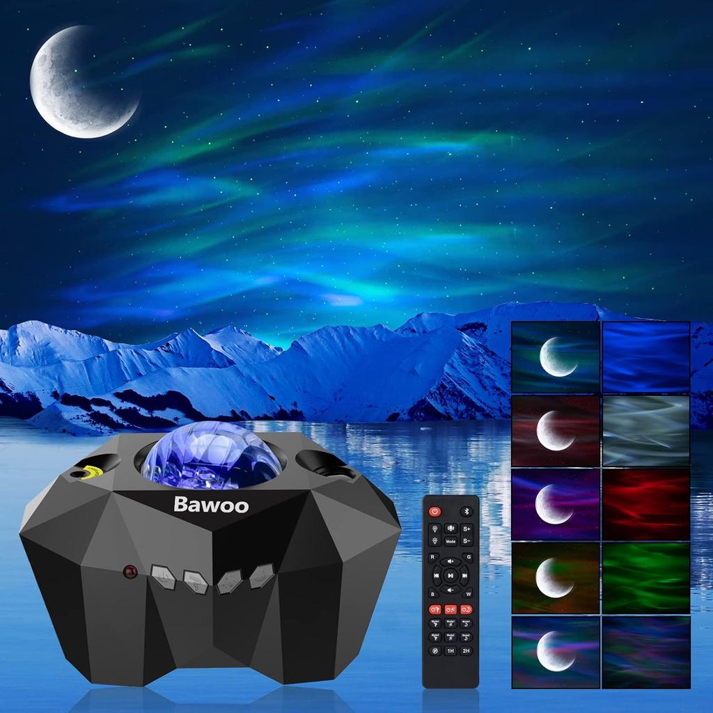 Aurora Star Light Projector with Moon, Galaxy Lights Projector with Remote Control, Night Sky Light Projector Built-in B